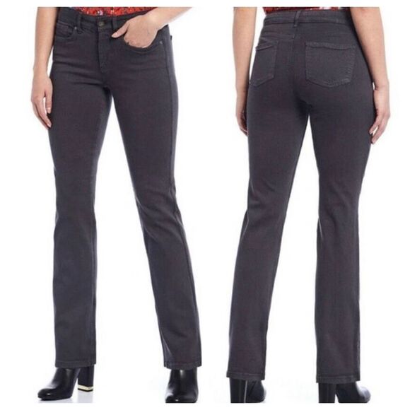 NYDJ Marilyn Straight Stretch‎ High-Rise Jeans Tummy Ab Technology Black 10P - Picture 1 of 12